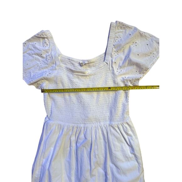 Beach Lunch Lounge Women's White Midi Dress L Short Puff Sleeve Square - Picture 5 of 10